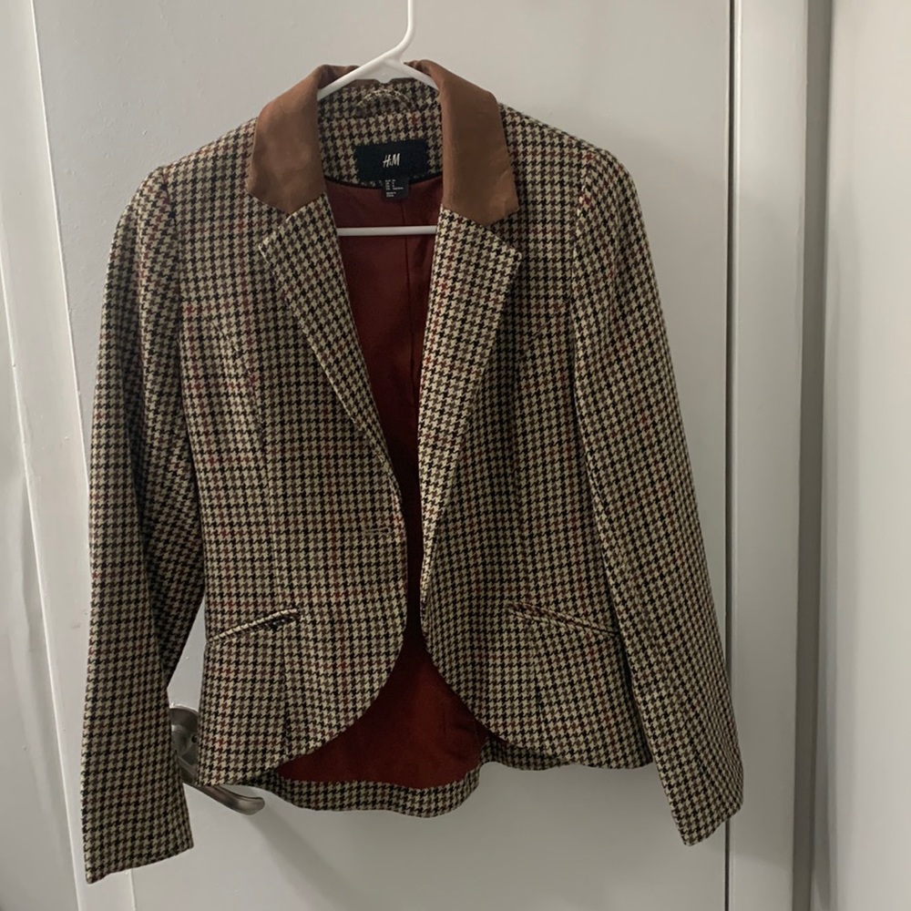 H&M hounds tooth elbow patch fall jacket